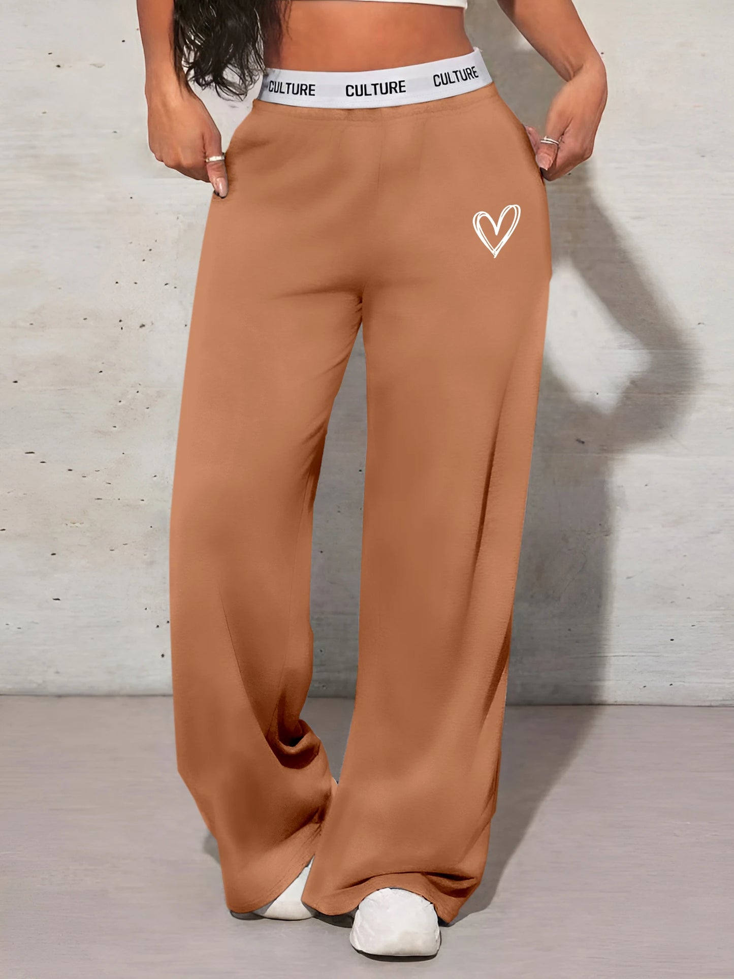 Casual Women’s Wide Leg Pants – Love Print Loose Trousers   FREE DELIVERY WORLDWIDE