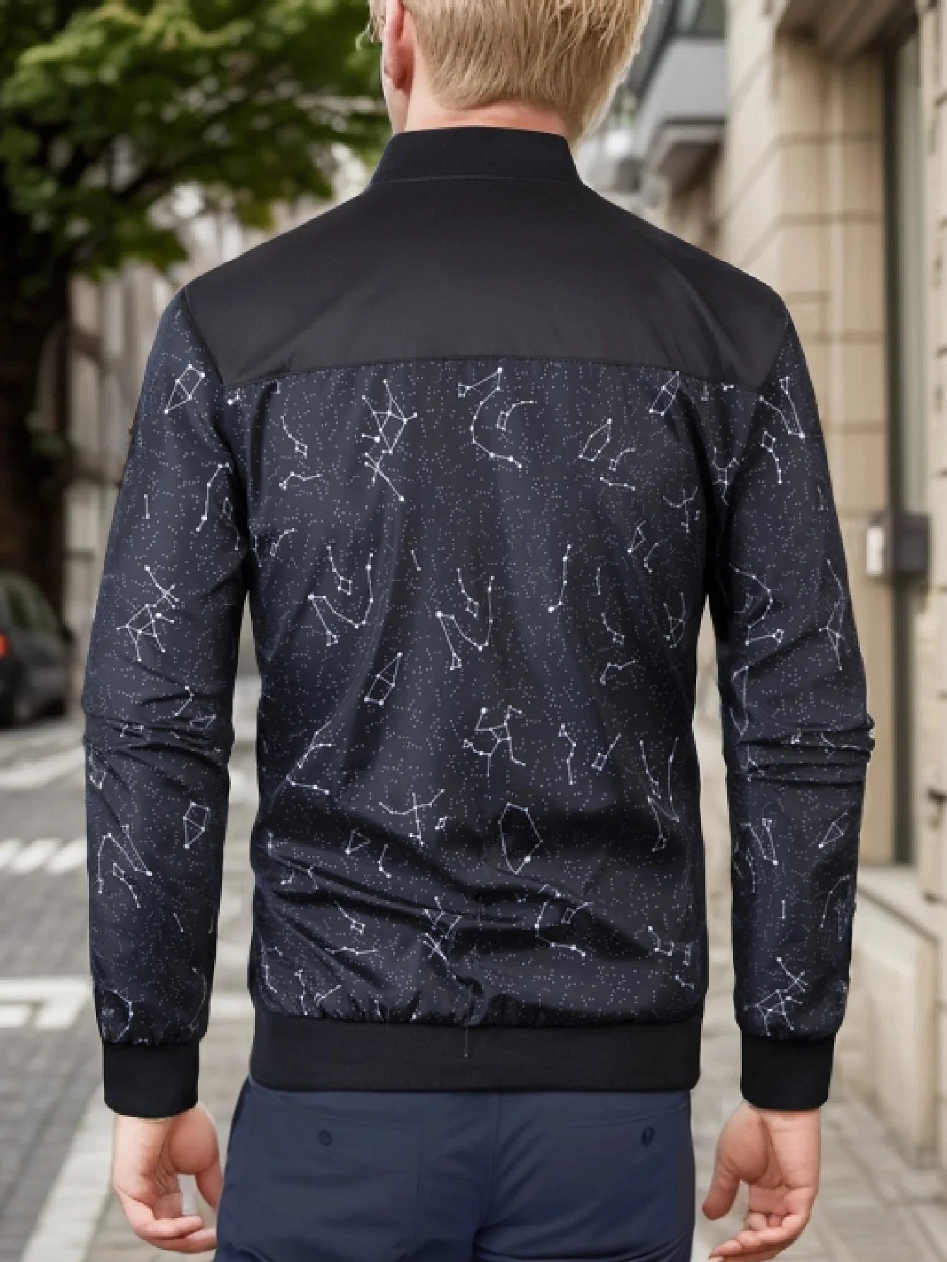 Men’s Baseball Collar Jacket – Loose Fit, Solid Color, Spring/Autumn