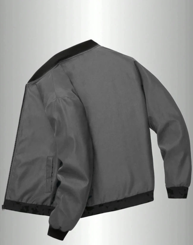 Men’s Baseball Collar Jacket – Loose Fit, Solid Color, Spring/Autumn