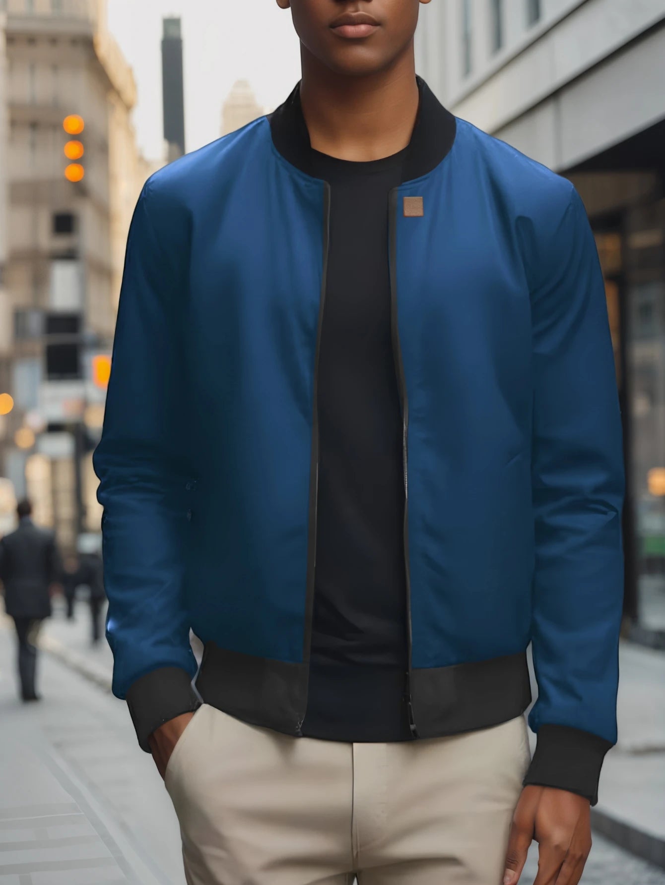 Men’s Baseball Collar Jacket – Loose Fit, Solid Color, Spring/Autumn