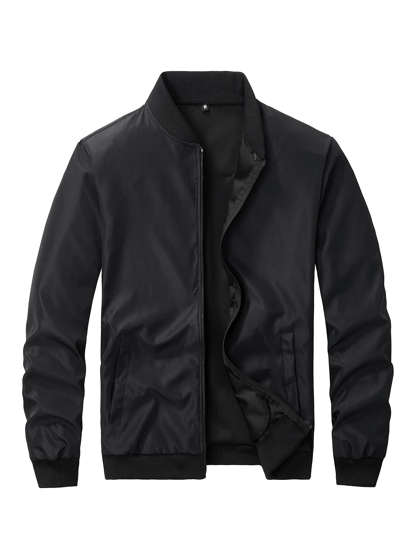 Men’s Baseball Collar Jacket – Loose Fit, Solid Color, Spring/Autumn