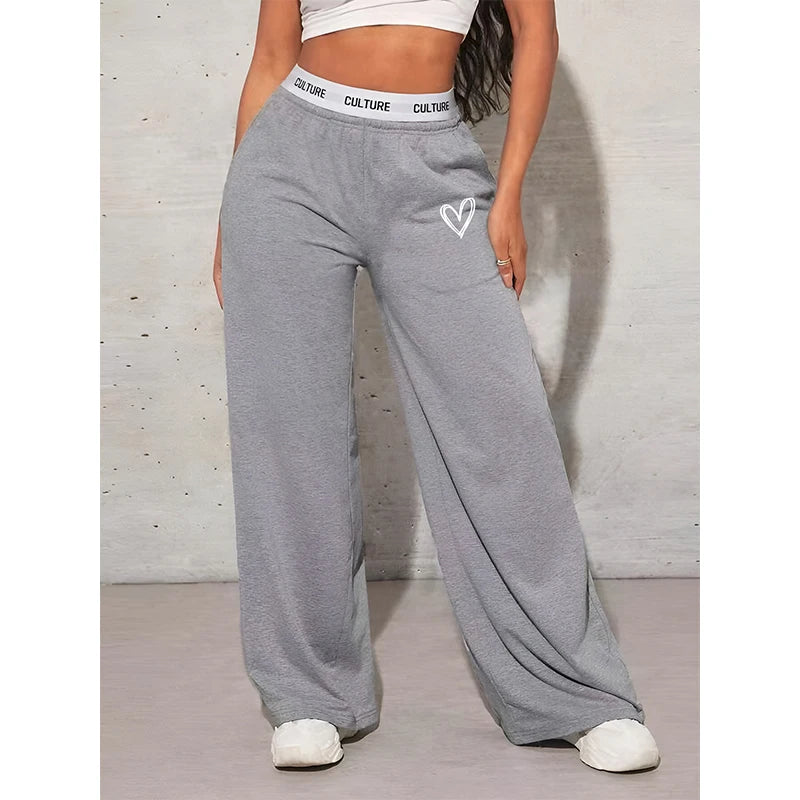 Casual Women’s Wide Leg Pants – Love Print Loose Trousers   FREE DELIVERY WORLDWIDE