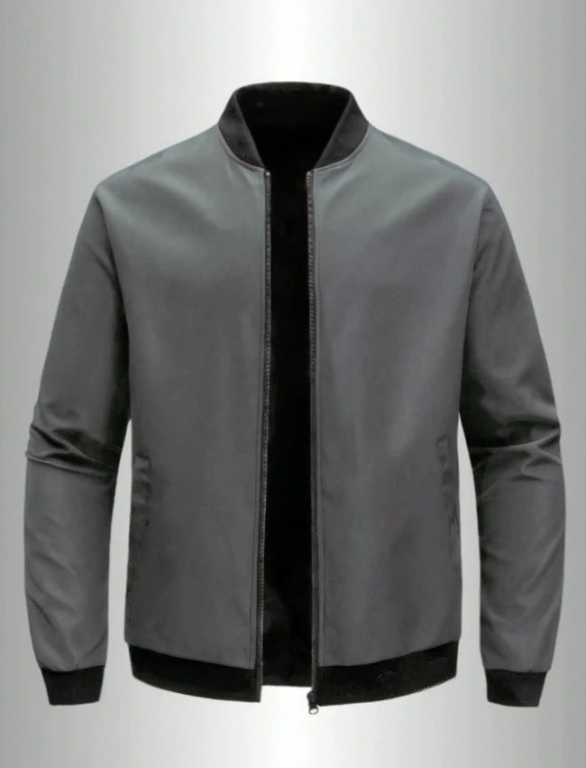 Men’s Baseball Collar Jacket – Loose Fit, Solid Color, Spring/Autumn