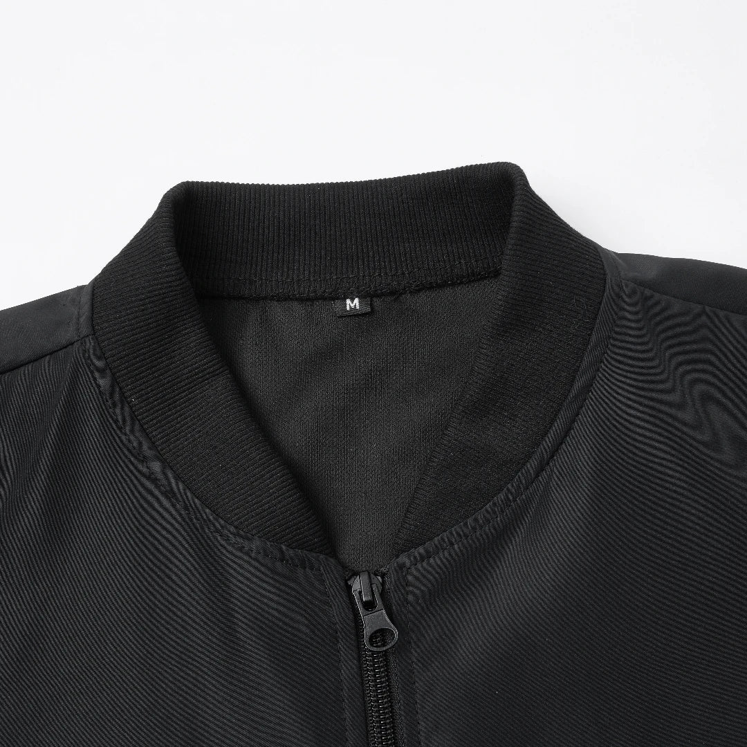 Men’s Baseball Collar Jacket – Loose Fit, Solid Color, Spring/Autumn