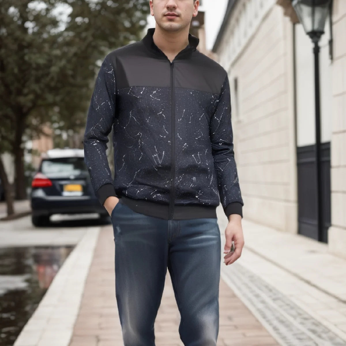 Men’s Baseball Collar Jacket – Loose Fit, Solid Color, Spring/Autumn