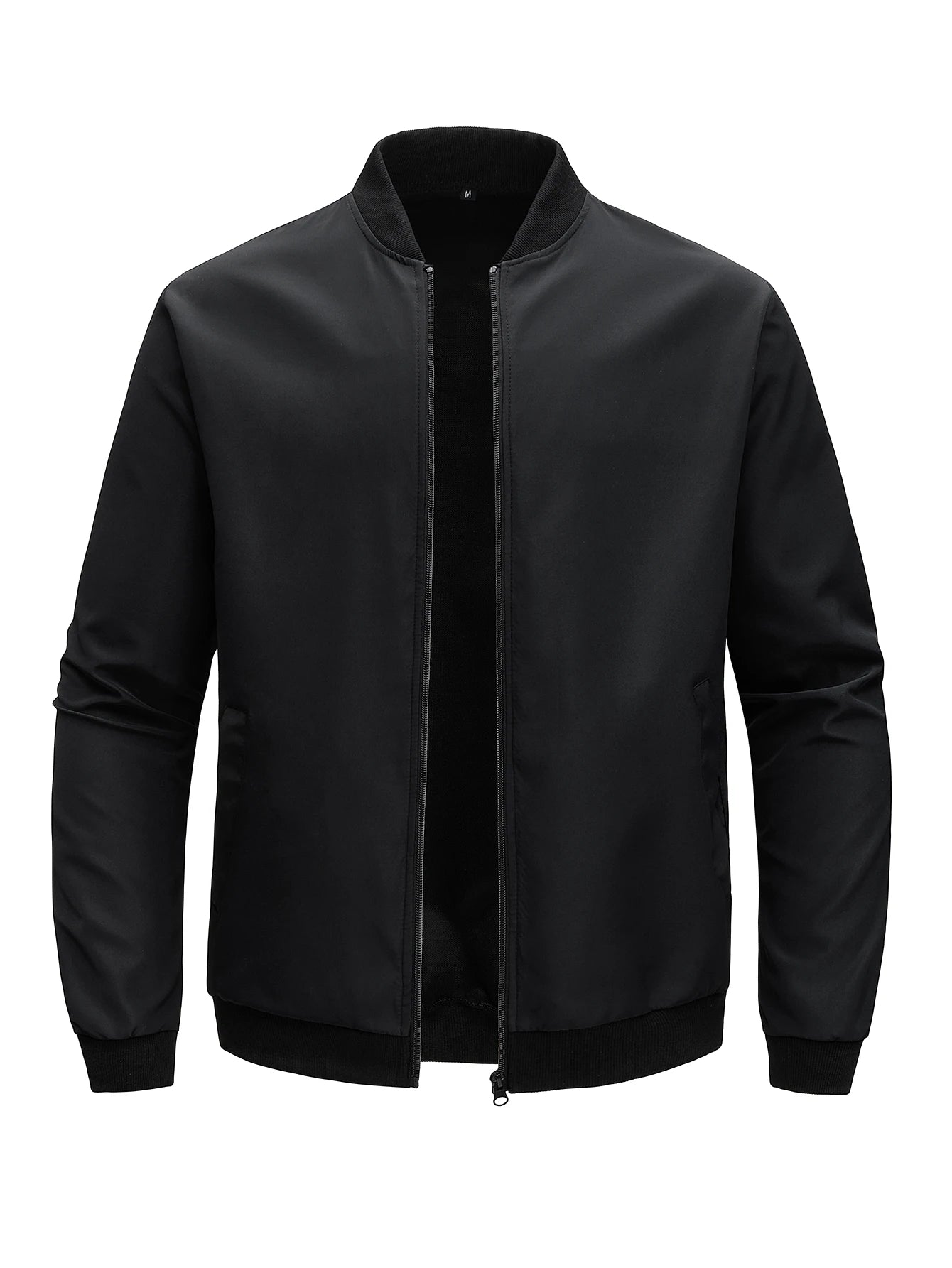 Men’s Baseball Collar Jacket – Loose Fit, Solid Color, Spring/Autumn