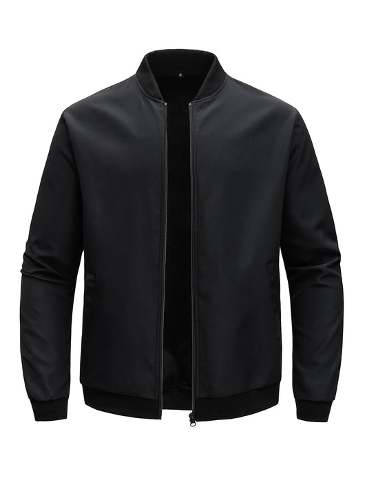 Men’s Baseball Collar Jacket – Loose Fit, Solid Color, Spring/Autumn