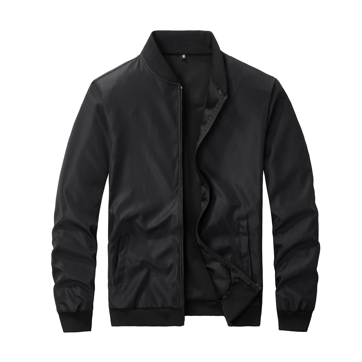 Men’s Baseball Collar Jacket – Loose Fit, Solid Color, Spring/Autumn