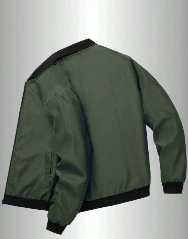 Men’s Baseball Collar Jacket – Loose Fit, Solid Color, Spring/Autumn