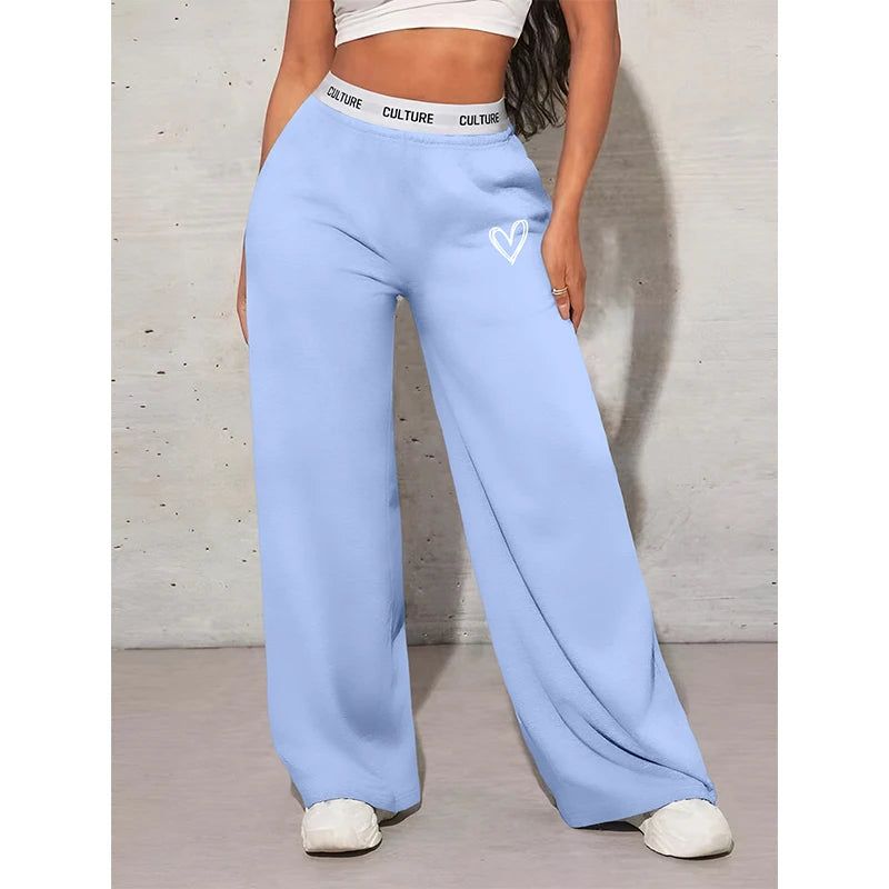 Casual Women’s Wide Leg Pants – Love Print Loose Trousers   FREE DELIVERY WORLDWIDE