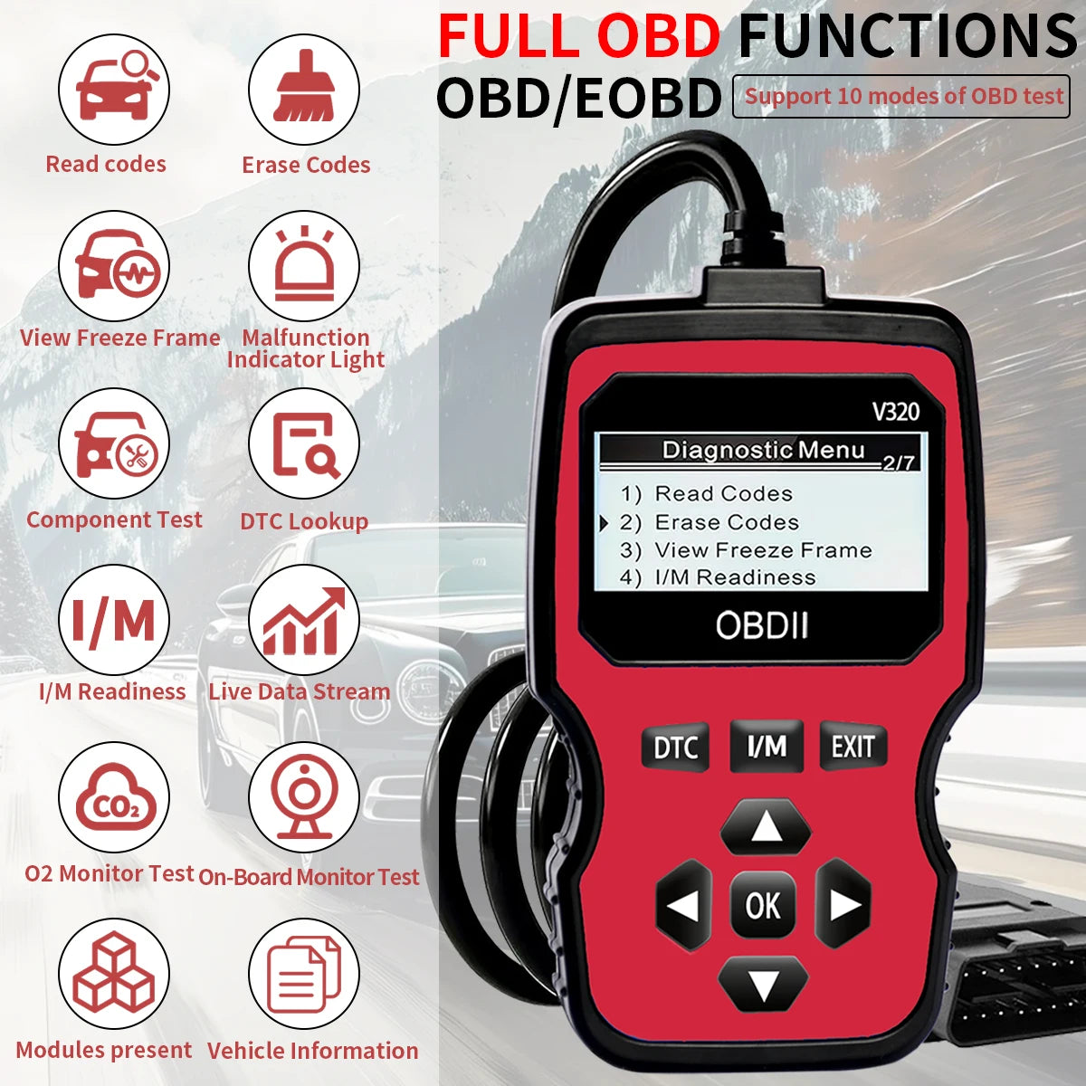 OBD2 Diagnostic Scanner – Engine Code Reader for All Cars Since 1996 | Real-Time Data, Battery Test & Code Erase (🚚 Free Shipping Worldwide)