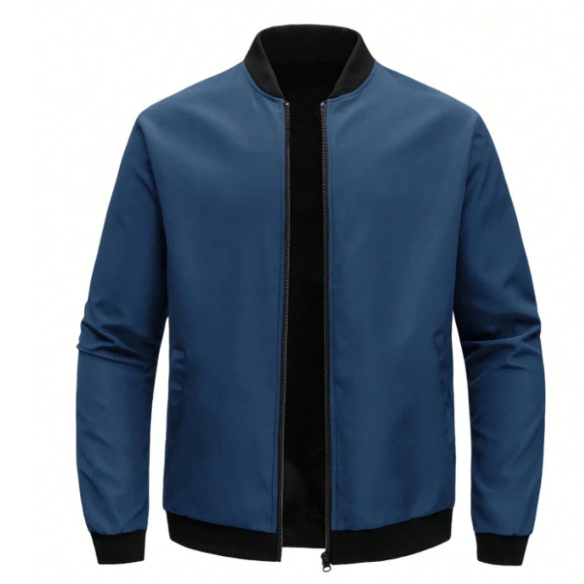 Men’s Baseball Collar Jacket – Loose Fit, Solid Color, Spring/Autumn