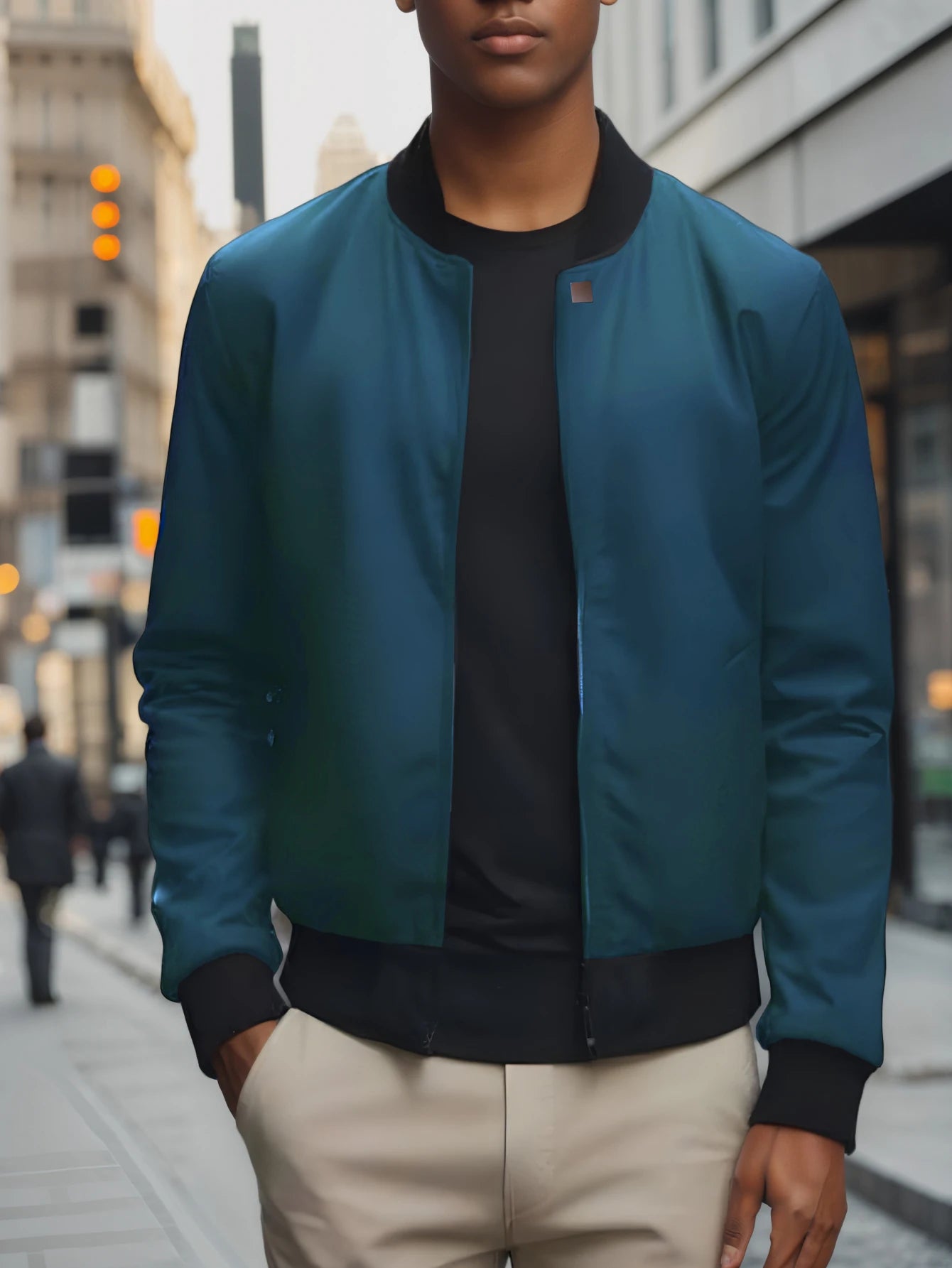 Men’s Baseball Collar Jacket – Loose Fit, Solid Color, Spring/Autumn