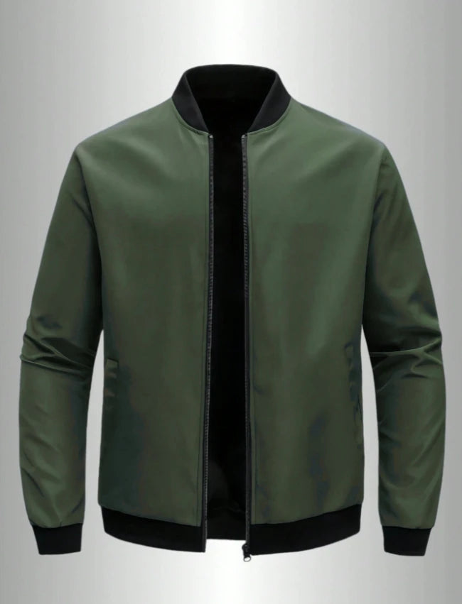 Men’s Baseball Collar Jacket – Loose Fit, Solid Color, Spring/Autumn