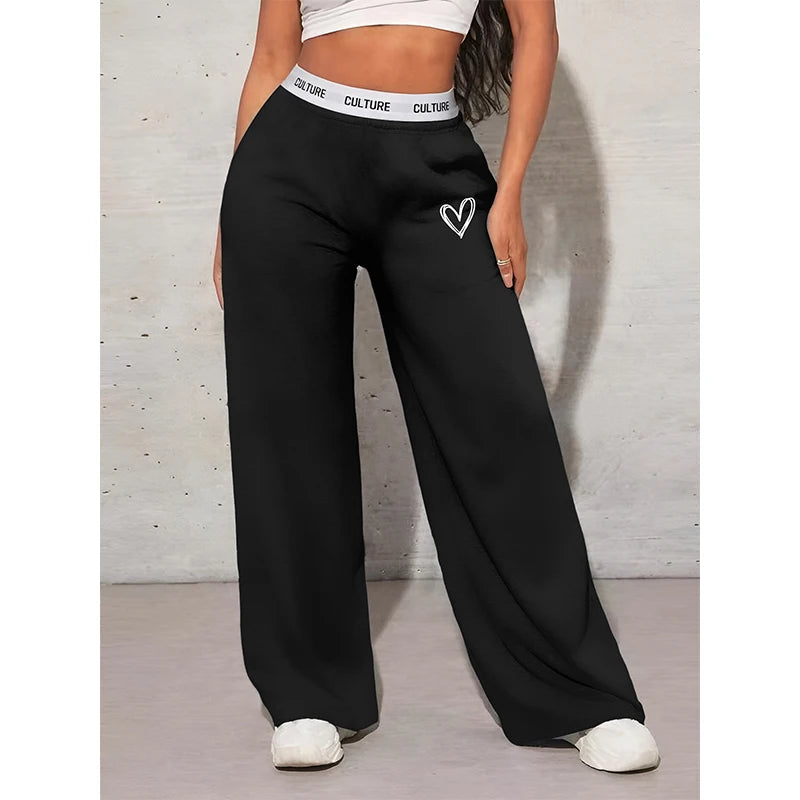Casual Women’s Wide Leg Pants – Love Print Loose Trousers   FREE DELIVERY WORLDWIDE