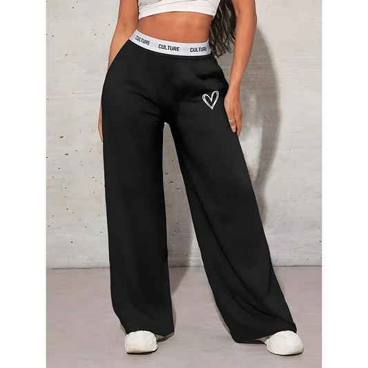 Casual Women’s Wide Leg Pants – Love Print Loose Trousers   FREE DELIVERY WORLDWIDE