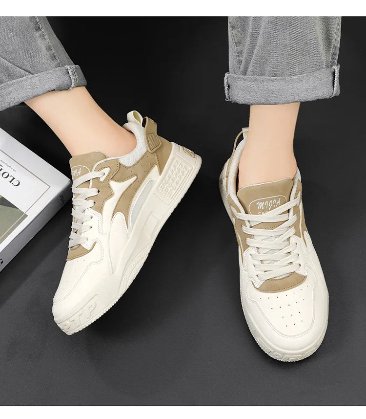 White Men’s Sneakers – Comfortable Streetwear Platform Shoes