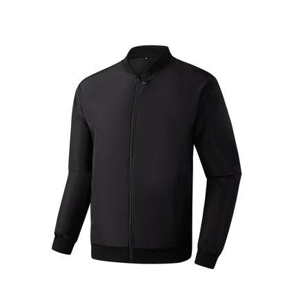 Men’s Baseball Collar Jacket – Loose Fit, Solid Color, Spring/Autumn
