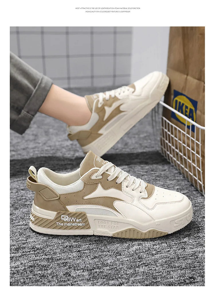 White Men’s Sneakers – Comfortable Streetwear Platform Shoes