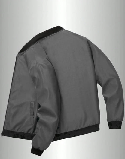 Men’s Baseball Collar Jacket – Loose Fit, Solid Color, Spring/Autumn
