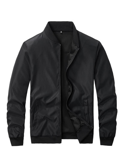 Men’s Baseball Collar Jacket – Loose Fit, Solid Color, Spring/Autumn