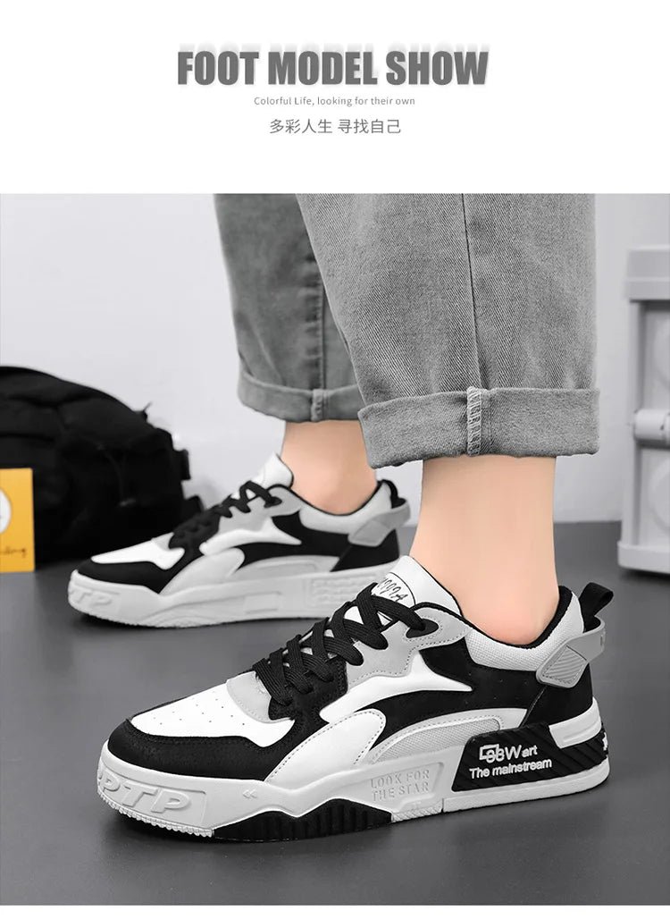 White Men’s Sneakers – Comfortable Streetwear Platform Shoes