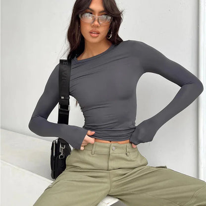 Women’s solid long sleeve tee – comfy, casual, and stylish for spring & autumn. Perfect streetwear top for everyday looks. FREE SHIPPING WORLDWIDE