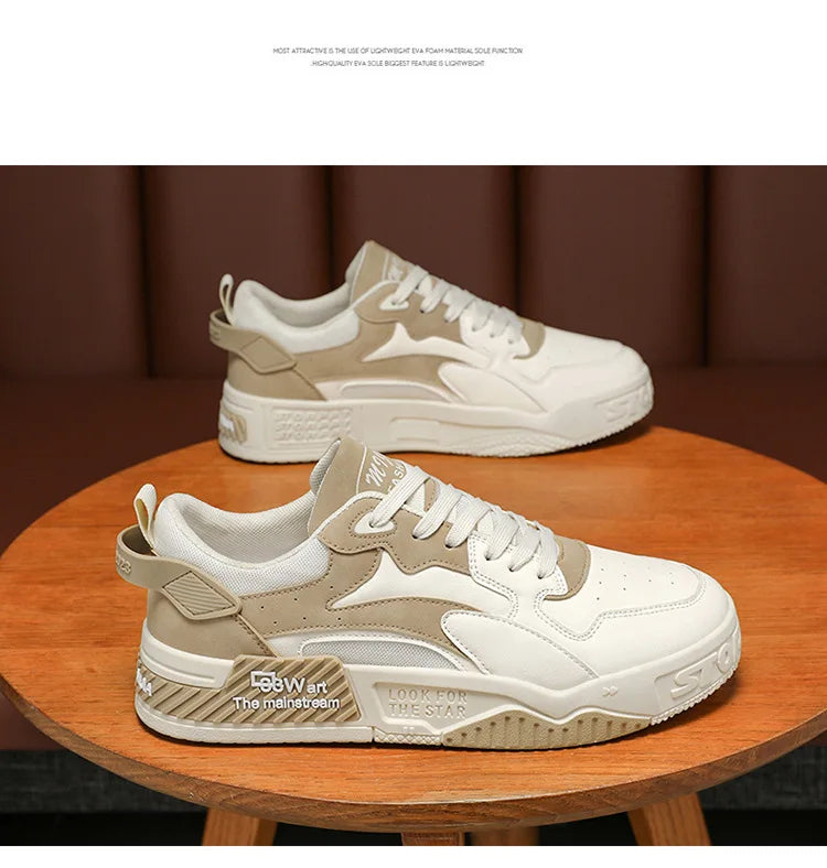 White Men’s Sneakers – Comfortable Streetwear Platform Shoes