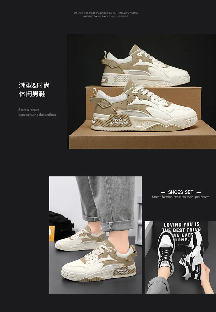 White Men’s Sneakers – Comfortable Streetwear Platform Shoes
