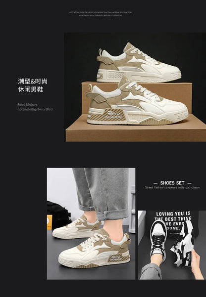 White Men’s Sneakers – Comfortable Streetwear Platform Shoes