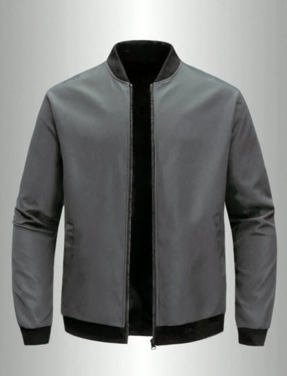 Men’s Baseball Collar Jacket – Loose Fit, Solid Color, Spring/Autumn