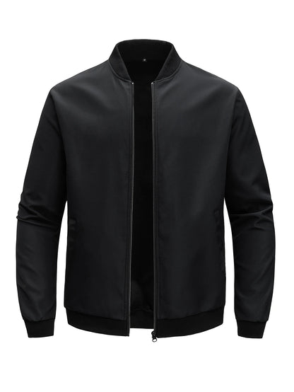 Men’s Baseball Collar Jacket – Loose Fit, Solid Color, Spring/Autumn