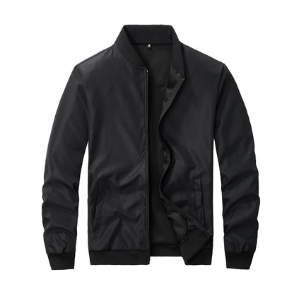 Men’s Baseball Collar Jacket – Loose Fit, Solid Color, Spring/Autumn