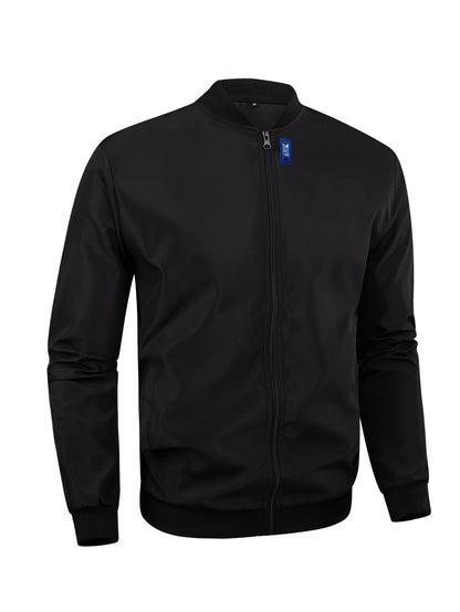 Men’s Baseball Collar Jacket – Loose Fit, Solid Color, Spring/Autumn