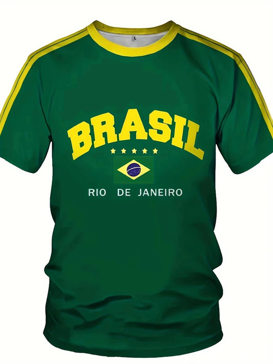 Men’s Summer 2025 Brasil Print T-Shirt – Vintage Short Sleeve Oversized Tee. FREE SHIPPING WORLDWIDE