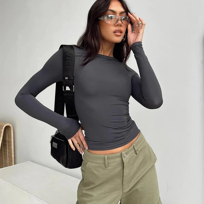Women’s solid long sleeve tee – comfy, casual, and stylish for spring & autumn. Perfect streetwear top for everyday looks. FREE SHIPPING WORLDWIDE