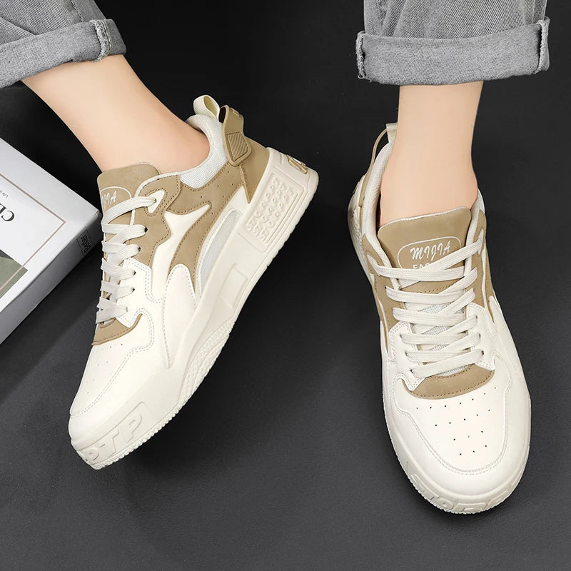 White Men’s Sneakers – Comfortable Streetwear Platform Shoes