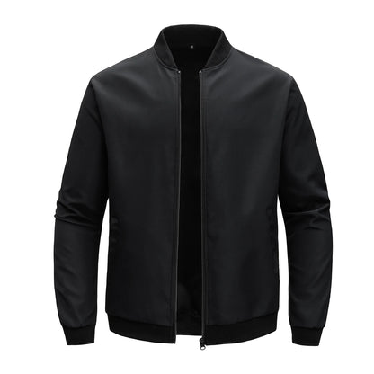 Men’s Baseball Collar Jacket – Loose Fit, Solid Color, Spring/Autumn